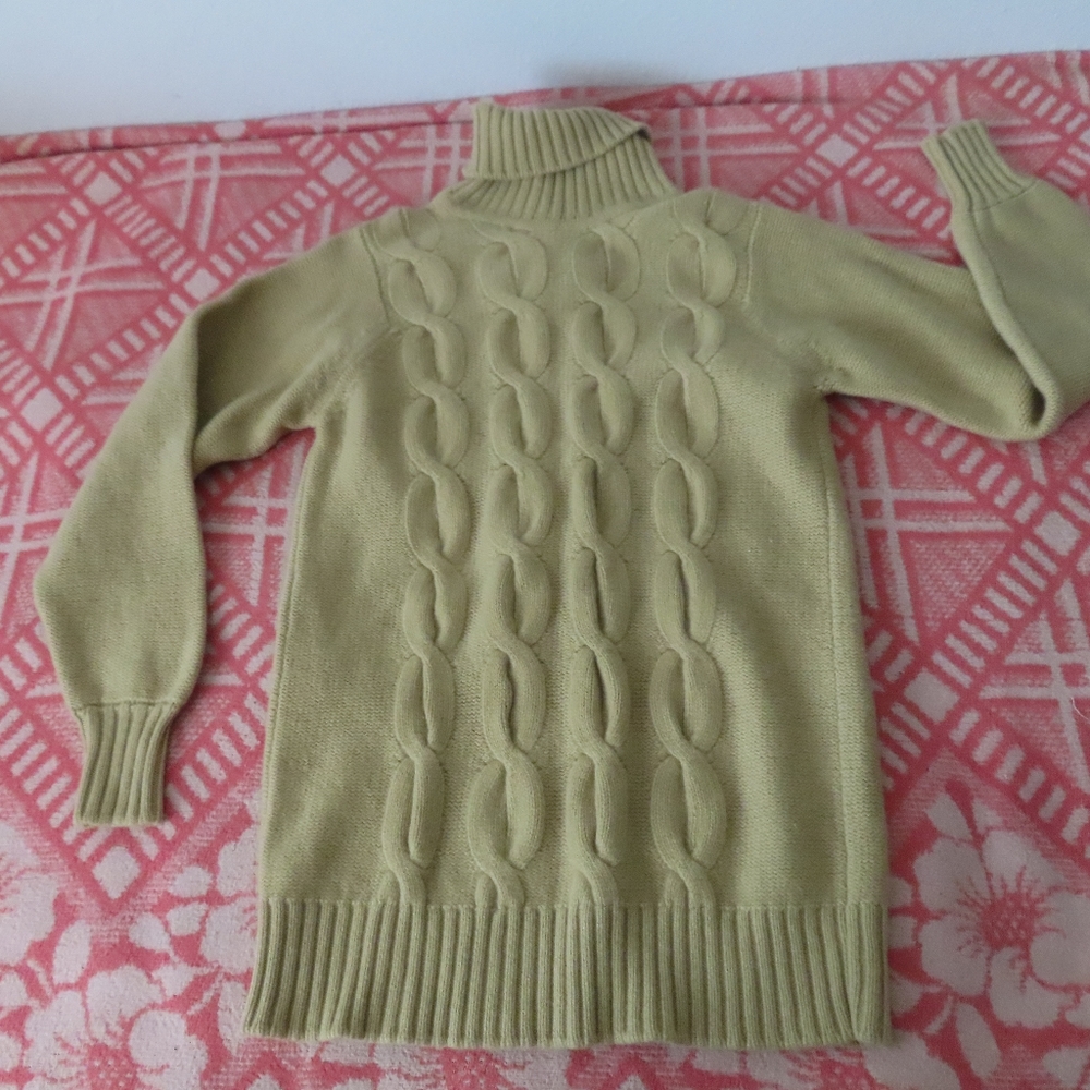 Vntg Ballantyne of peebles beige Cashmere Turtleneck cableknit Sweater 102cm-40